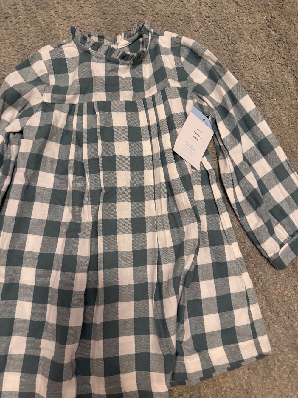 Flannel bella bliss Green & White Plaid Long Sleeve Ruffle Neck Dress
